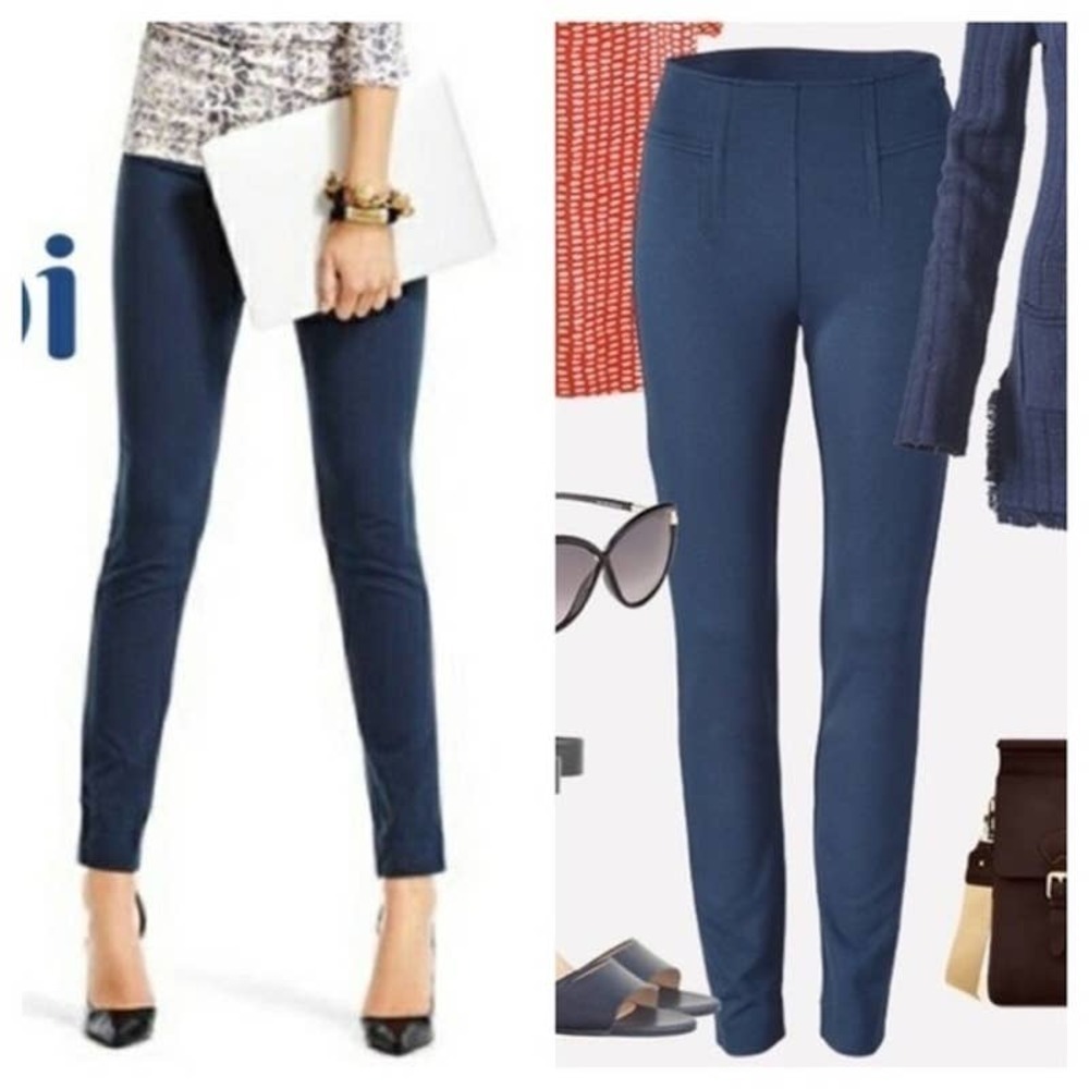 Cabi Tiffany French Ponte Knit Skinny Size 6 Rear Faux Pockets Stretch Blue